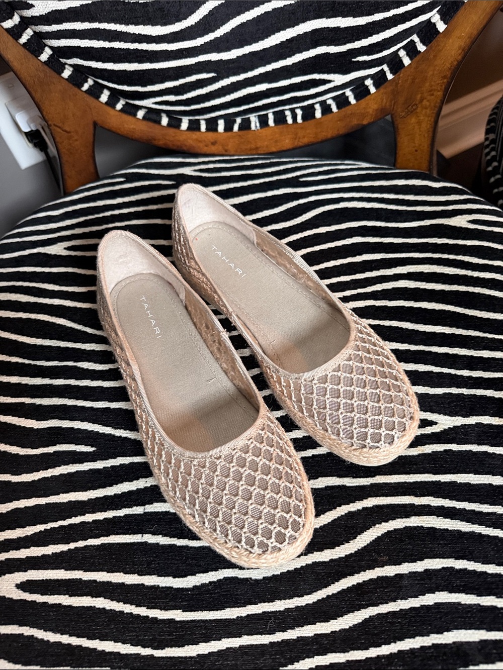 Tahari Women's Light Beige Crochet Espadrille Flats